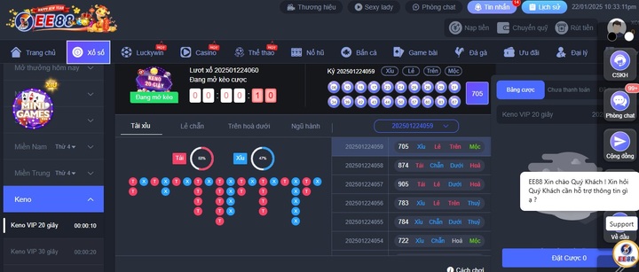 Về Keno EE88 cho game thủ mới 